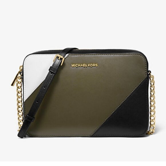 Michael Kors Large Tri-Color Leather Crossbody (Army Green/White) - Picture 1 of 9